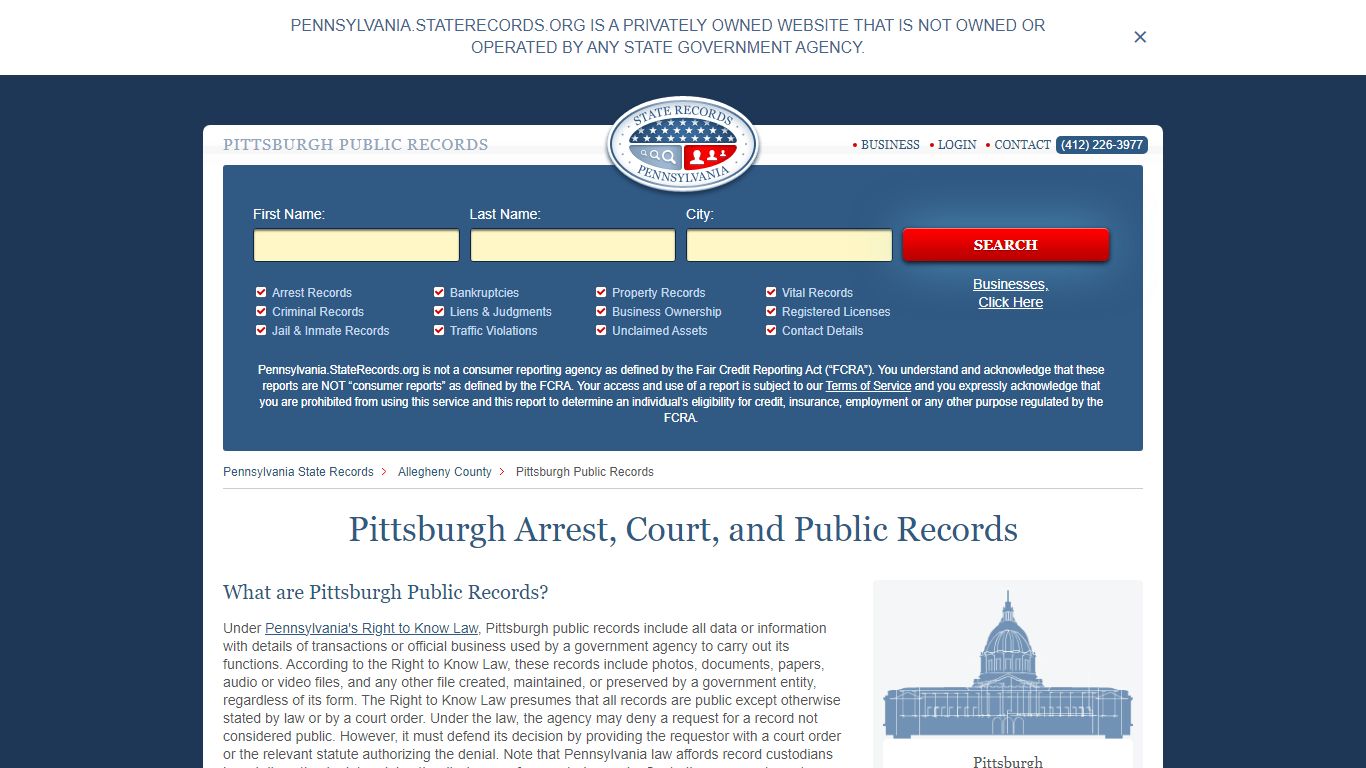Pittsburgh Arrest and Public Records - StateRecords.org