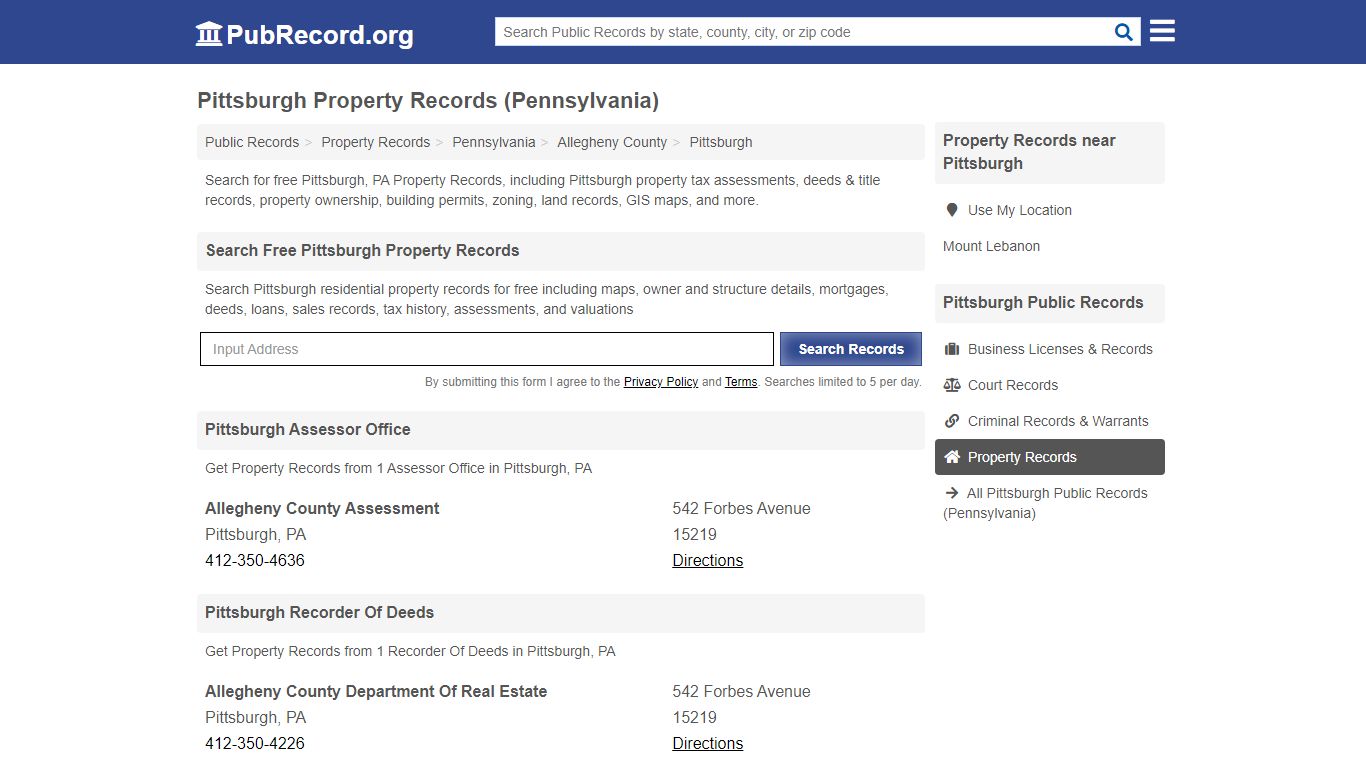Pittsburgh Property Records (Pennsylvania) - Free Public Records Search